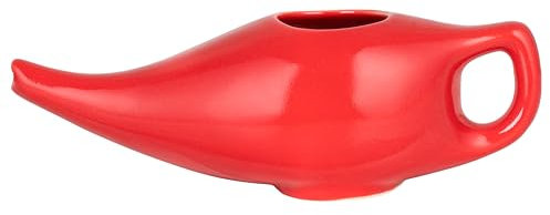 WG inc Ceramic Neti Pot, Handcrafted Nasal Cleaning Cup for Sinus & Congestion Relief, Leakproof Dishwasher Safe Eco Friendly Neti Pot with Cotton Napkin (Red)