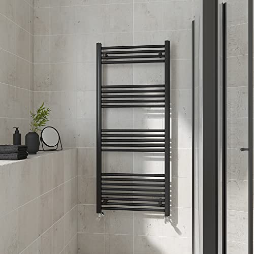 Warmehaus Gerader beheizter Handtuchhalter, schwarz, Badezimmerleiter, Heizkörper, Zentralheizung, 1400 x 600 mm