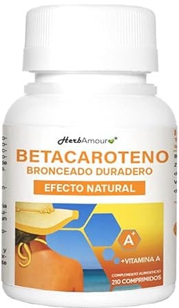 Betacaroteno Alta Dosificación Para Acelerar El Bronceado | 210 Cpr.| De Extracto Seco De Zanahoria Con Vitamina A | No Gluten Y Lactosa