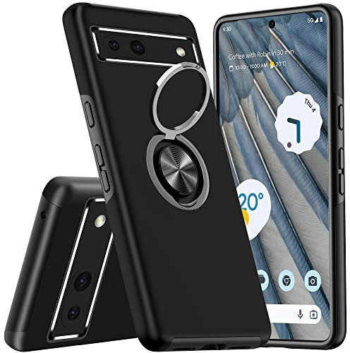 KRAFTCARE Hülle für Google Pixel 7A, Handyhülle mit Eingebetteter 360° Grad Ring, Magnetische Schutzhülle TPU Stoßfest Cover Case für Google Pixel 7A,Schwarz