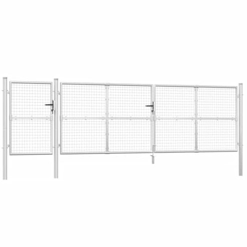 vidaXL Mesh Gartentor, Abschließbare Gartentür Hoftür mit Riegel, Gartenpforte Doppelflügel Tor, Zauntor Zauntür, Silbern Verzinkter Stahl