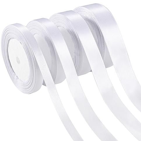 88m Satinband Weiß, 10/15/20/25mm Breit Geschenkband Schleifenband Hochzeit Dekoband Weißes Band für Geburtstag Party Geschenkverpackung Kommunion Deko Hochzeit (22m/Rolle)