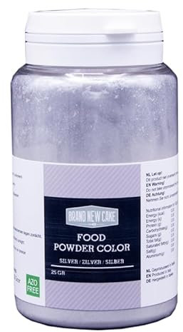 BrandNewCake® Poudre Colorante Argent 25g - Colorant Alimentaire Comestible pour Pâte Grasse - Idéal pour la Pâtisserie