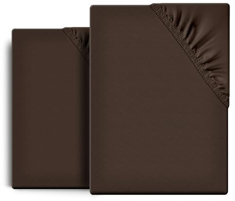 Beautex 2er Set Spannbettlaken Jersey Standard 100x200x30 cm Braun
