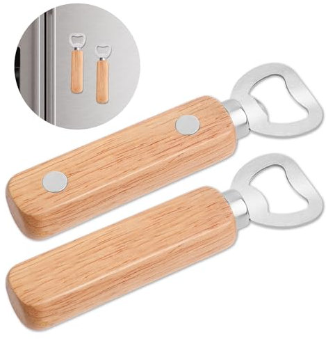 Jeffdad 2 apribottiglie magnetici per birra, con manico in legno massello, apriscatole pop per frigorifero e camper, gadget da cucina, regalo per uomini, marito, padre