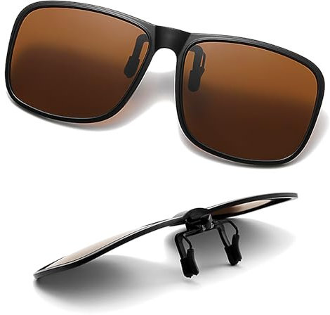 SULIVES Polarized Clip On Sunglasses for Men Women, Anti-Glare UV400 Protection Flip Up Sunglasses for Driving Travel Outdoor Sport, Brown