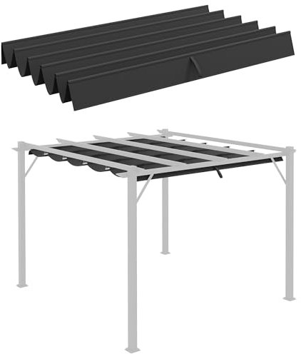 Outsunny Ersatzdach für 3 x 3 m Pergola, wasserdicht einziehbar Welle Überdachung mit Regenabflusslöchern, Winterfest Schattenabdeckung für Garten, Terrasse, Dunkelgrau