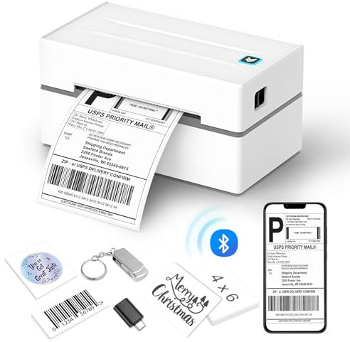Anycash Bluetooth-Thermo-Versand-Etikettendrucker, kabelloser 4x6-Versand-Etikettendrucker für kleine Unternehmen und Büro, kompatibel mit Android und ios Windows, verwendet für Amazon, Shopify, Etsy