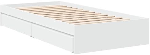 vidaXL Bettgestell, Bett mit Schubladen für Schlafzimmer, Bettrahmen mit Lattenrost, Schlafzimmerbett Einzelbett, Weiß 75x190cm Holzwerkstoff