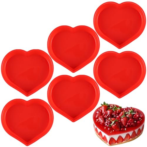 GBACHOOSE 6 Pcs Heart Shaped Cake Tin 8 Inch, Silicone Love Heart Cake Mould, Non-Stick Heart Baking Tin for Muffins Puddings Bread