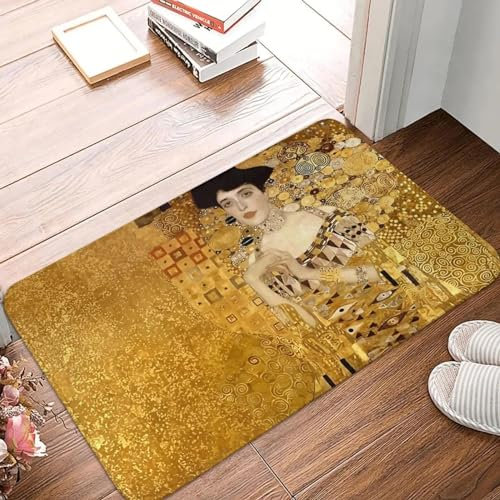 JGGXHM Gustav Klimt Gemälde Schlafzimmerteppich Frau in Gold Portrait Fußmatte Wohnzimmerteppich Eingangstürmatte Heimdekoration 90x150cm