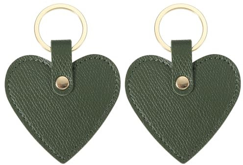 PATIKIL Herz Leder Schlüsselanhänger, 2er Pack Herz Leder Schlüsselanhänger mit Schlüsselringen Schlüsselanhängerhalter für Hochzeitsgeschenke Partygeschenke Ausweiskarte, Grün