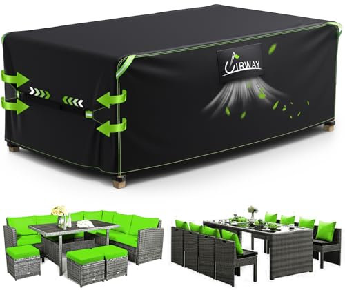 UIRWAY Abdeckung für Gartenmöbel, 270x180x89cm, Wasserdicht Loungemöbel 420D Oxford Gewebe Abdeckhauben für Möbelsets, Schutzhülle Gartenmöbel mit Belüftungsöffnungen und reflektierenden Streifen