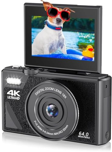 4K Digital Camera for Photography, 64MP UHD Vlogging Camera for YouTube with 18X Zoom, Autofocus Retro Compact Video Camera with 3 Inch Flip Screen for Travel (-2214240057912)