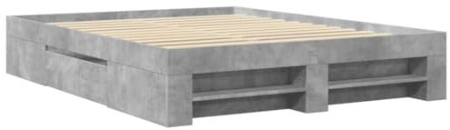 vidaXL Cadre de Lit Double Gris Béton 160x200 cm en Bois d'Ingénierie - Meuble de Chambre à Coucher, Sommier