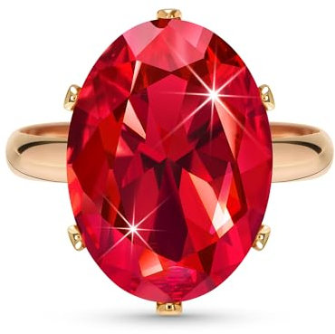 Linawe Rot Ruby Ring Verstellbar, Rosegold Schmuck Ringe Frauen, Grosse Groessen Moissanite Fingerring Damen, Statement Diamant Damenringe