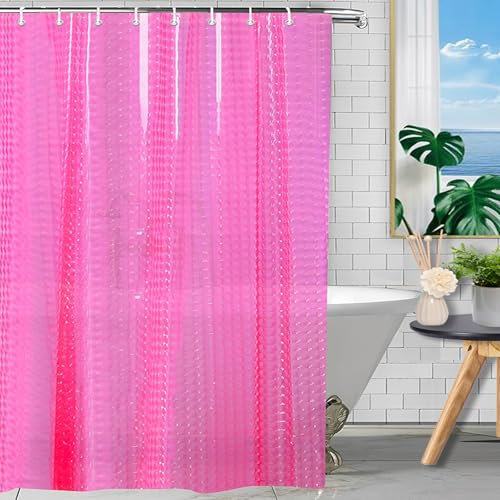 Husdeco EVA-Duschvorhang, 3D-Wasserwürfel, transparent, für Badezimmer, mit rostfreien Metallösen, für Mädchen-Badezimmer, Duschkabine, 152,4 x 180,9 cm, Hot Pink
