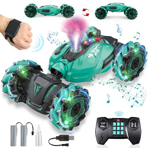 Ulikey Ferngesteuertes Auto, RC Stunt Car mit Licht, Musik und Sprühen, Drift Car Spielzeug 360° Drehung Ferngesteuertes Autos mit Handsteuerung, Geschenk für Kinder ab 6-12 Jahre (Grün)
