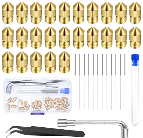 39 Stück 3D-Druckerzubehör: 25 Stück für MK8 Ender 3 Düsen + 12 Stück 3D-Drucker-Düsennadeln, 0,4 mm 3D-Drucker-Hotend-Düsen für Creality Ender 3/Ender 3 V2/Ender 3 Pro, + Pinzette/Schraubenschlüssel