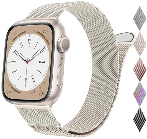 Compatible avec Apple Watch Bracelet 38 mm, 40 mm, 41 mm, 42 mm, pour homme et femme, magnétique, en acier inoxydable, bracelet de rechange pour iWatch séries 10, 9, 8, 7, 6, 5, 4, 3, 2, 1 SE, lumière