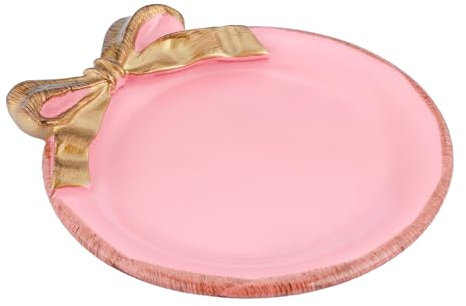 IBWell Vassoio per gioielli da 10,2 cm per decorazione domestica in resina vintage con fiocco per camera da letto vassoio rotondo per bagno vanità vassoio rosa per anelli bracciali orecchini