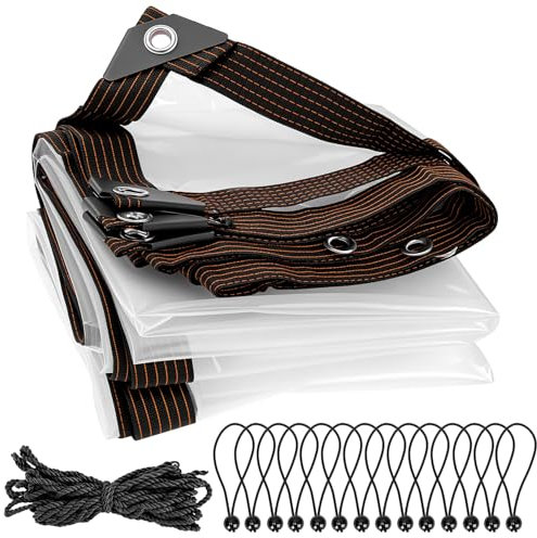 QWORK® Bâche Transparente 2m x 4m, bâche extérieure imperméable avec œillets et Corde, pour Jardin, Camping, Serre, Balcon