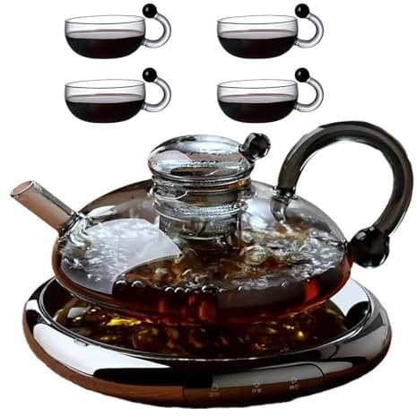 MLKHESY New Innovessa Tea Pot Set, Sereno Filtration Teapot Set, Heat-Resistant Glass Teapot Set, Comes with Electric Ceramic Stove and Teacup Set