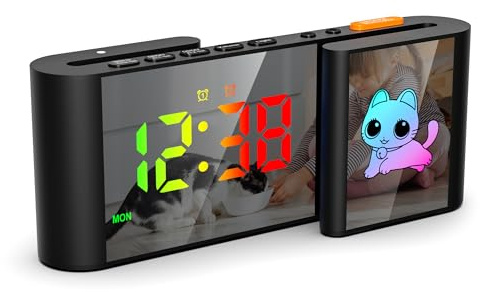 Lancoon Wecker Kinderwecker für das Bett mit niedlichen Comicfiguren 11 Dynamisches RGB Display Lautstärke Helligkeit einstellbar Doppelalarm USB Anschluss Nachtlicht für Schlafzimmer Haus