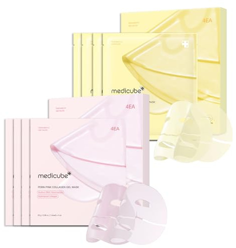 medicube Jelly Mask Duo mit PDRN & Kojisäure Glow: Lachs-DNA PDRN Gel Maske & Kojic Acid Gold Maske (je 4er) | Overnight-Gesichtspflege für Elastizität & Strahlkraft | Glass Skin | Korean Skincare