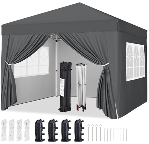 Yaheetech Pavillon 3x3m mit 4 Seitenwänden Pop-up Faltpavillon Wasserdicht Winterfest Höhenverstellbar mit Rolltasche Stahlgestell UV Schutz 50+ Dunkelgrau