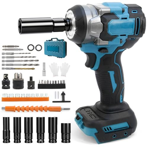 Clé à Chocs sans Fil Brushless 700Nm Boulonneuse à Choc Electrique Compatible avec Makita Batterie 18V, Visseuse à chocs Fréquence d'impact 2300RPM, 1/2 Boulonneuse Electrique, 6 Douilles à Chocs