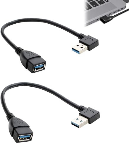 Vierone 2Pcs Usb to Usb cable 3.0 Fast Transfer Usb Male to Female 90 Degree Extension Cable Design Saves Space And Easily Connects Right Angle Compatible with Computer Laptop Notebook TV PS4