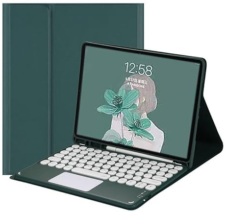 Custodia a libro in pelle per iPad Pro 13 (M4) 2024 (tastiera verde scuro + custodia a libro) con tastiera touchpad Bluetooth