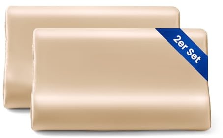 THXSILK 19 Momme 2er Set Seidenkissenbezug für Kontur Gedächtnisschaum Kissen Latex Cervical Maulbeerseide Nackenkissen, Hypoallergen Waschbar (50x30x10/7 cm（2er-Pack）, Champagner)