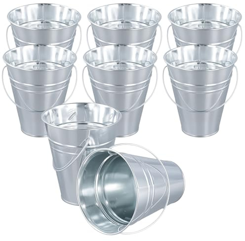 JEUIHAU 8 Pack Mini Metal Buckets with Handle, 4.5 Inch Small Tinplate Tin Pails Mini Serving Buckets for Party Favors, Snacks, Candy, Small Plants and Decoration