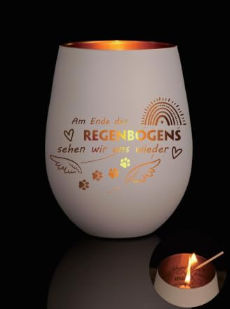 Weiß Trauerlicht mit Gravur - Trauergeschenk für Tierbesitzer - Haustier Denkmal Kerzenhalter - Trauer Deko Windlicht - Trost Geschenke für Tierbesitzer - Trauer Deko Grablicht für Katzen, Hunde
