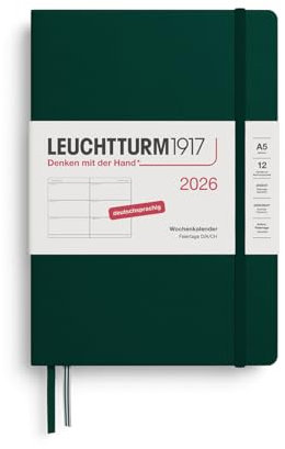 LEUCHTTURM1917 372530 Wochenkalender Medium (A5) 2026, 12 Monate, Forest Green, Deutsch