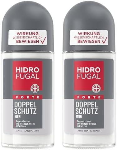 Hidrofugal MEN FORTE DOPPEL SCHUTZ Roll-on, Deo Roller mit starkem Antitranspirant Schutz gegen stress- und hitzebedingtes Schwitzen, Deodorant ohne Ethylalkohol (50 ml) (Packung mit 2)