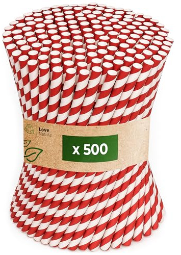 Love Nature Strohhalme Papier - Papierstrohhalme 500 Stück Rot Weiß | Trinkhalme Papier Recycling Paper Straws Strohhalm Einweg