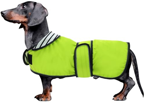 MOREZI Hunderegenmantel mit Reflexstreifen, Regen-/wasserdicht, verstellbare Weste, geeignet für kleine und mittelgroße Hunde wie Dackel-Grün-XS