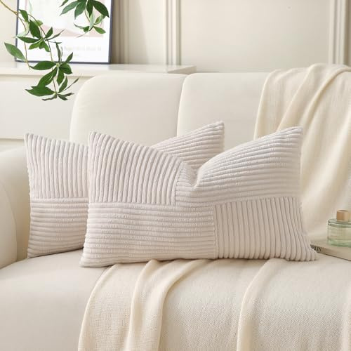 Yosodeko 2er Set Kordsamt Kissenbezug 40x60 Beige, Flauschig Boho Kissenhülle Kissenbezüge Sofakissen Couchkissen Dekokissen Zierkissenbezug Weich Deko für Couch Bett Sofa Wohnzimmer Rechteckig