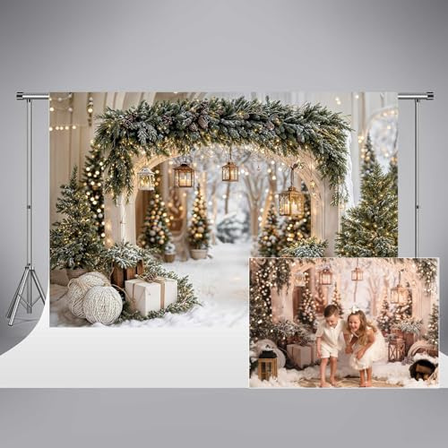 Kate Xmas Photography Backdrop 10x8ft/3x2.5m Garland Arch Christmas Tree Lights Outdoor Snow Scene Xmas Party Backdrops Kids Family Portrait Photo Background