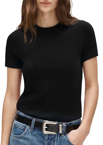 SUUKSESS Women Silk Cashmere Blend Crew Neck Short Sleeve Sweaters Casual Blouse