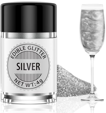 Waysroma Essbarer Glitzer für Getränke 4g, Geschmacklos Essbarer Glitzer, Lebensmittel Glitzers für Cocktails, Likör, Sekt, Wein, Champagner, Schokolade, Fondant, Kuchen Deko (Silbergrau)