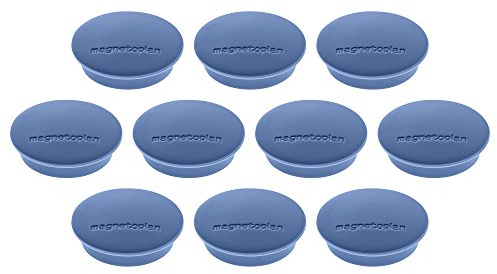 Magnethalter Junior, Durchmesser 34 mm, 10 Stück, dunkelblau | Magnete für Magnettafeln und Whiteboards | Kratzfreie Spezialbeschichtung | Leicht abnehmbar | ØxH 34x9mm | Haftkraft: 1,3 kg