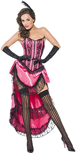 Smiffys, Damen Cancan Diva Kostüm, Schnürkorsett, Rock mit Schleppe und Kopfschmuck, Größe: 40-42, 44003