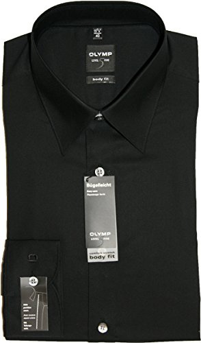 OLYMP Herren Hemd Level 5 Body Fit Langarm, 42, 99 Schwarz