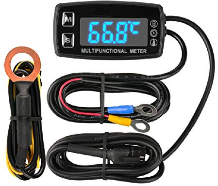 Runleader Digital LED Motorstundenzähler, Drehzahl- und Temperaturanzeige, Wartungserinnerung, externer Betrieb für Rasenmähergenerator Dirtbike Paramotor Außenbordmotor Marinekompressor