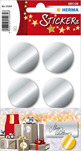 HERMA 15284 Aufkleber Weihnachten Silber rund, 18 Stück, Ø 32 mm, Verschlussetiketten für Geschenke, Punktaufkleber Klebepunkte für Weihnachtsdeko Adventskalender Winter Dekoration Briefe DIY Basteln