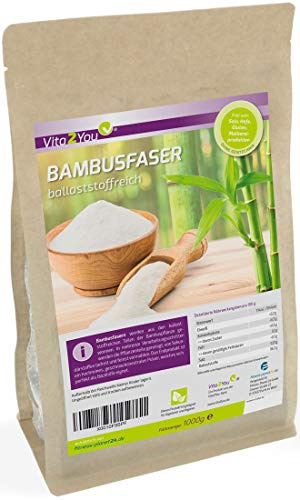 Vita2You Bambusfasern 1000g - Ballaststoffreich - Glutenfrei - Bambusfaser zum Backen - andicken von Soßen usw. - 1kg im Zippbeutel - Premium Qualität